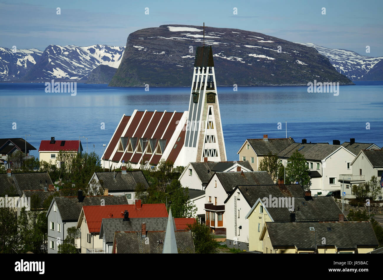 Hammerfest Kirke-Kirche, erbaut 1961, Finnmark, Norwegen Stockfoto