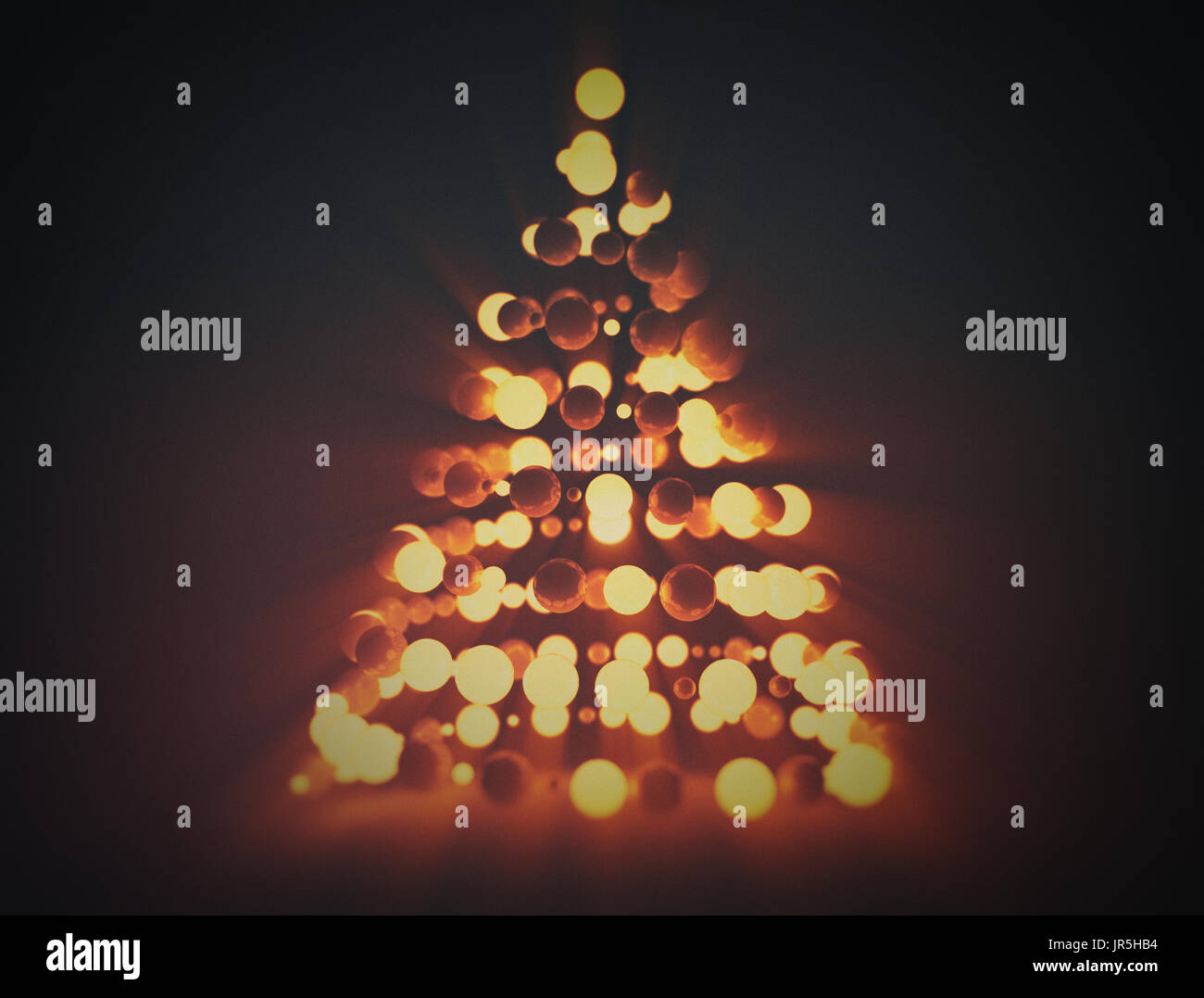 Abstrakter Weihnachtsbaum gemacht von leuchtenden goldenen Kugeln Stockfoto