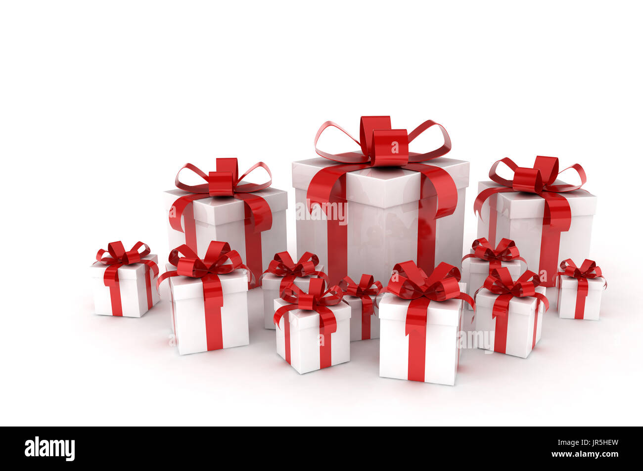Reihe von Geschenk-Box, die isoliert auf weißem Hintergrund Stockfoto