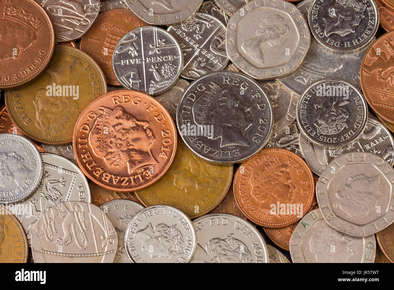 Britisches Englisch sterling Münzen Auswahl, UK Währung Stockfoto