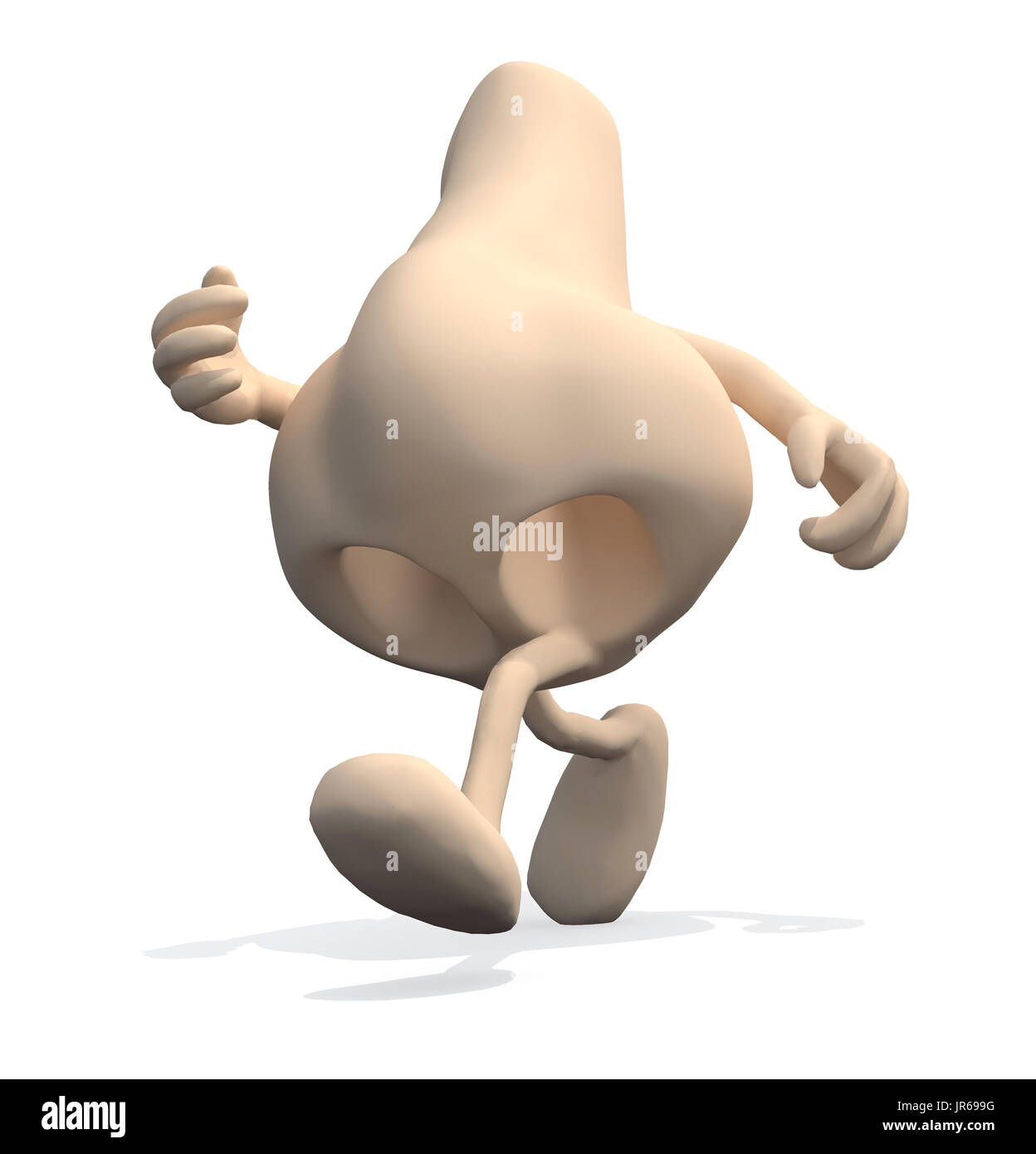 menschliche Nase mit Armen und Beinen, die Wandern, 3D-Illustration Stockfoto