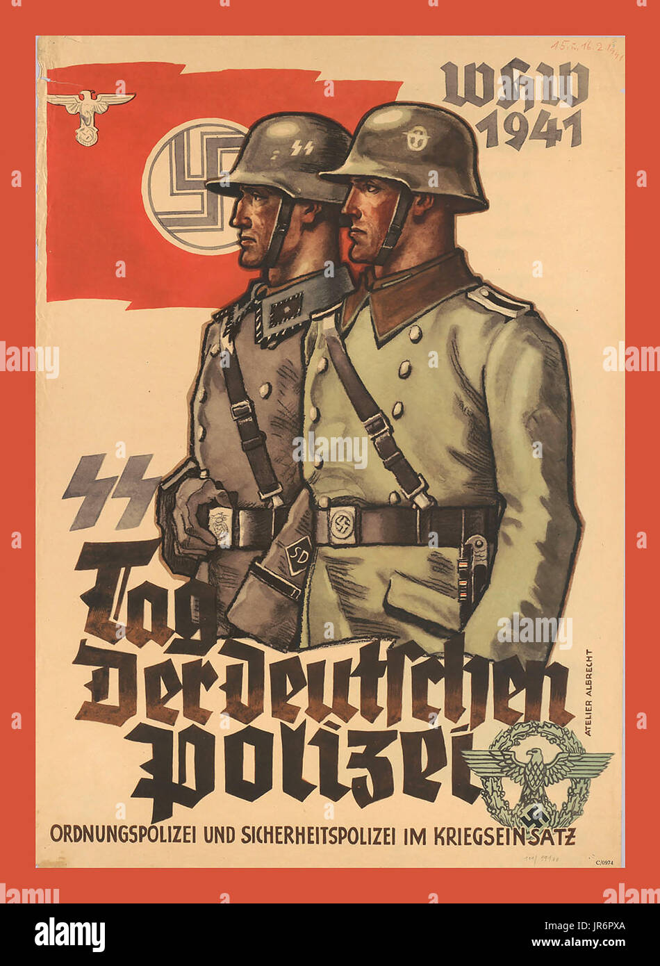 Jahrgang Deutsche Propaganda Poster Weltkrieg 2 'Tag der Deutschen Polizei 1941' oder 'Tag der deutschen Polizei 1941': von dem deutschen Künstler R. Seyfried Stockfoto