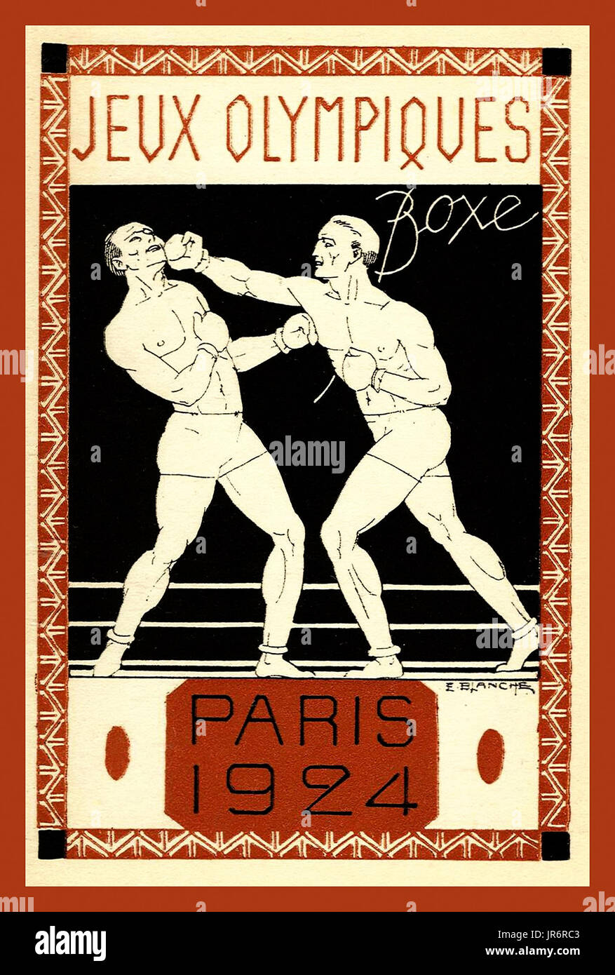 Paris Olympische Spiele 1924 Vintage Poster Illustration Paris Frankreich mit Boxen ‘Jeux Olympiques’ “Boxe” Stockfoto