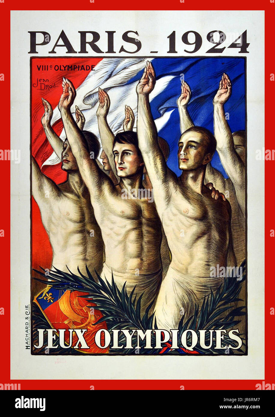 OLYMPIADE DER OLYMPISCHEN Spiele in PARIS JEUX OLYMPIQUES 1924 Vintage-Poster für die Olympischen Spiele in Paris 1924 FRANKREICH Stockfoto