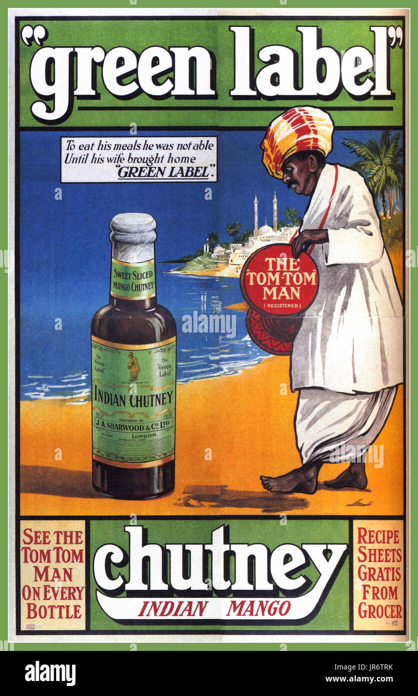 MANGO CHUTNEY 1920 Vintage Werbung Poster: Green Label indische Mango Chutney ca. 1925 Stockfoto