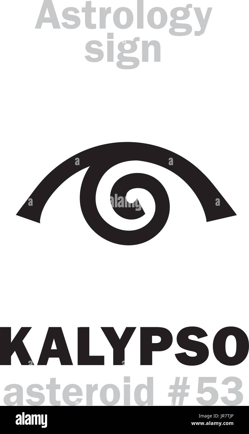 Astrologie-Alphabet: KALYPSO (Calypso), Asteroid #53. Hieroglyphen Charakter Zeichen (einzelnes Symbol). Stock Vektor