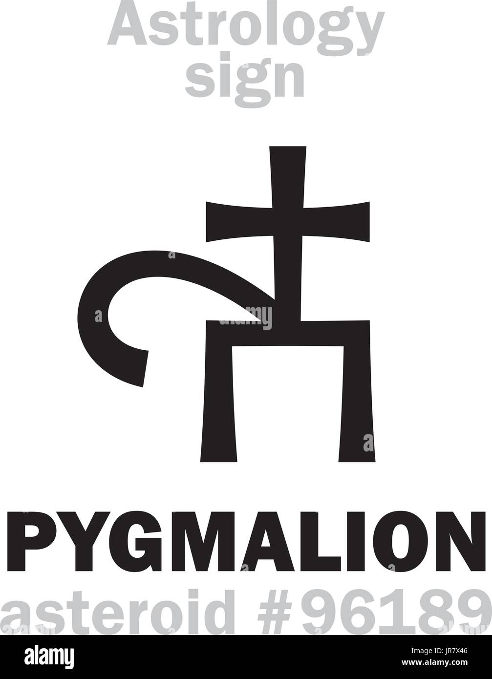 Astrologie-Alphabet: PYGMALION, Asteroid #96189. Hieroglyphen Charakter Zeichen (einzelnes Symbol). Stock Vektor