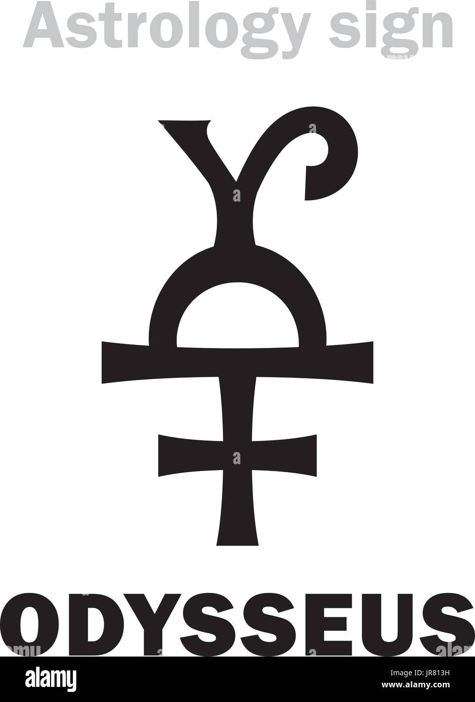 Astrologie-Alphabet: ODYSSEUS (Odysseus), Asteroid #1143. Hieroglyphen Charakter Zeichen (einzelnes Symbol). Stock Vektor