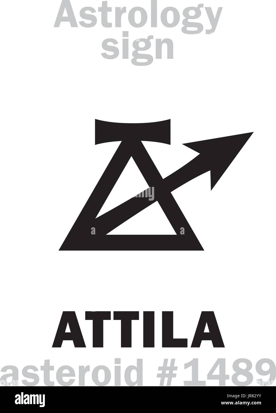 Astrologie-Alphabet: ATTILA (Geißel Gottes), Asteroid #1489. Hieroglyphen Charakter Zeichen (einzelnes Symbol). Stock Vektor