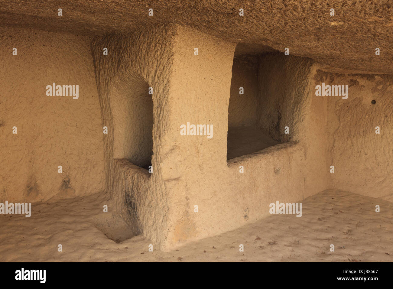 Horizontalen Schuss des Inneren der Höhlenkirche in Kappadokien Stockfoto