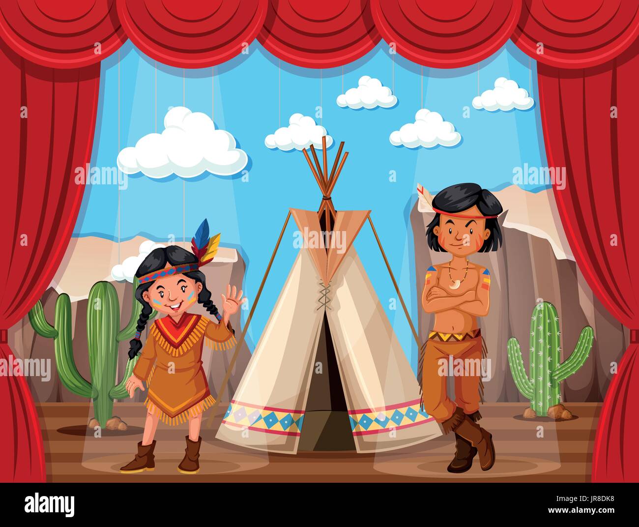 Native americans Rollenspiel auf Bühne illustration Stock Vektor