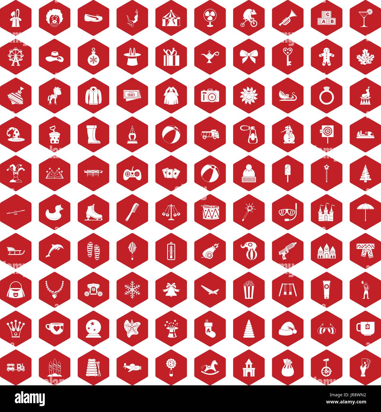 100 Kinder Symbole Sechseck rot Stock Vektor
