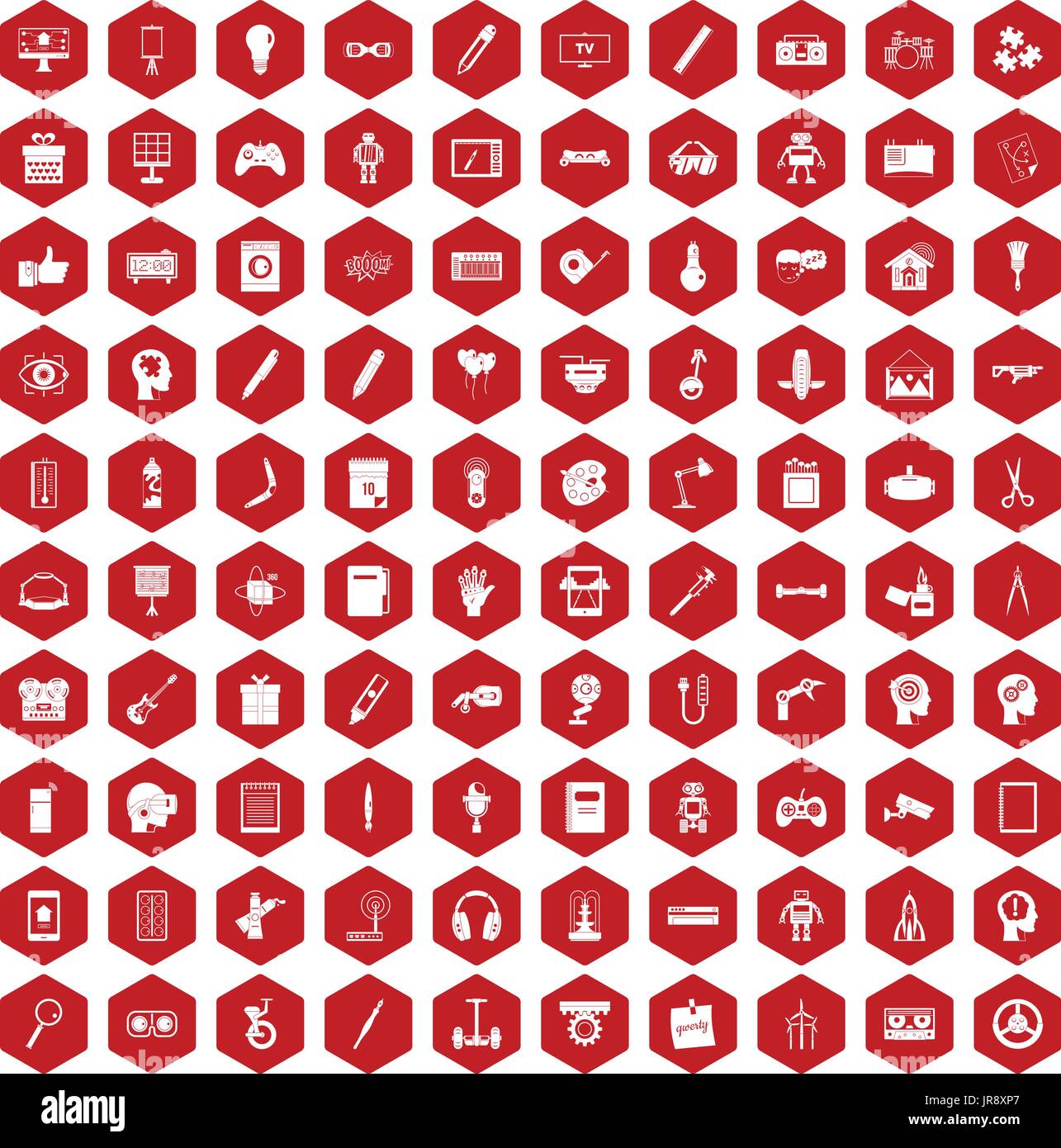 100 kreative Idee Symbole Sechseck rot Stock Vektor