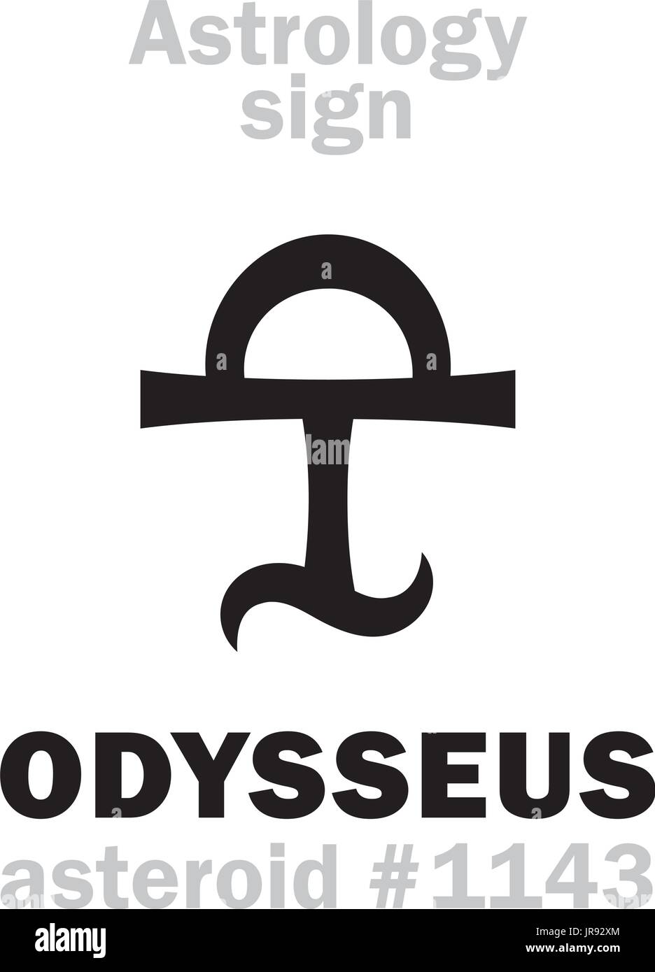 Astrologie-Alphabet: ODYSSEUS (Ulyxes), Asteroid #1143. Hieroglyphen Charakter Zeichen (einzelnes Symbol). Stock Vektor