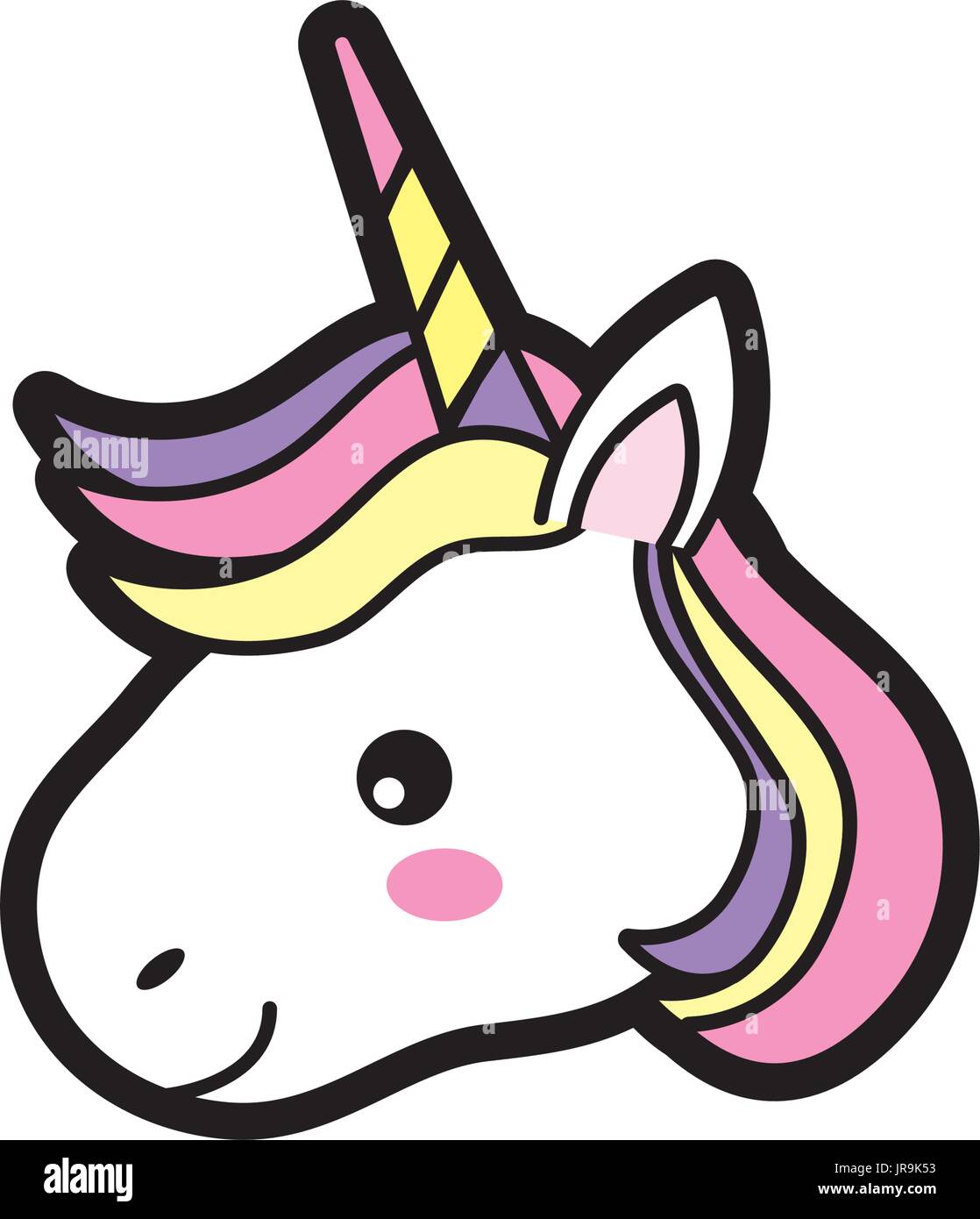 niedlichen Einhorn Kopf mit Horn und Frisur Vektor Abbildung - Bild