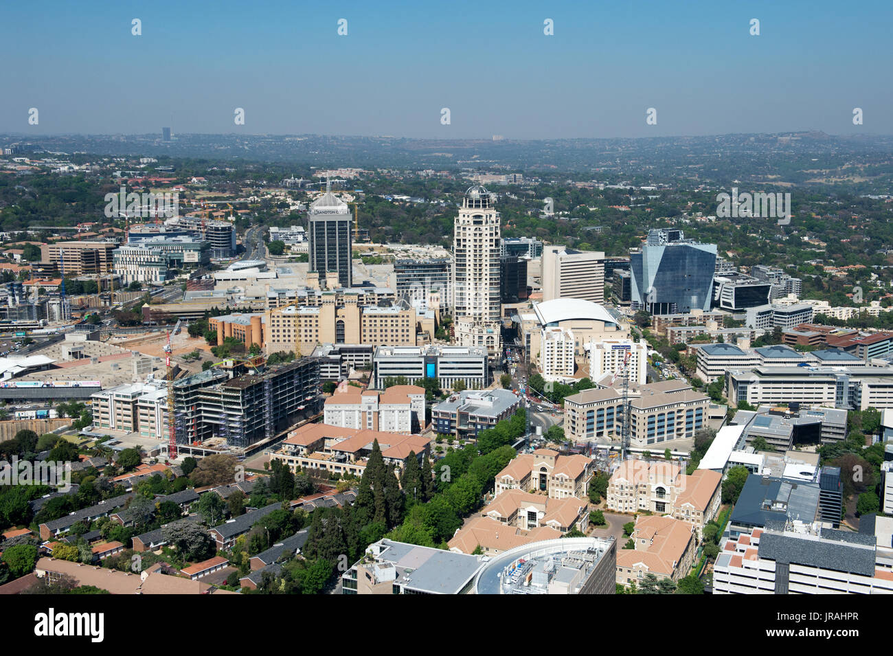 JOHANNESBURG, Südafrika - 24 September 2016: Luftaufnahme der Stadtteil Sandton Stockfoto
