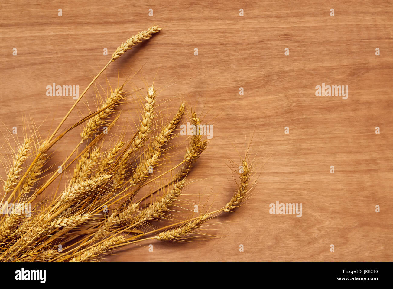 Roggen Ähren auf Sperrholz Hintergrund, geernteten Getreide Stockfoto