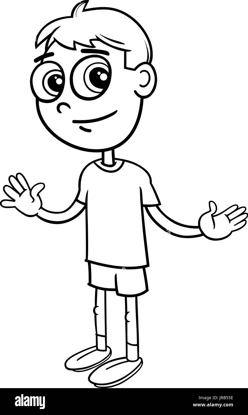 Schwarz Weiss Cartoon Illustration Der Vorschule Oder Grundschule Alter Junge Malvorlagen Stock Vektorgrafik Alamy