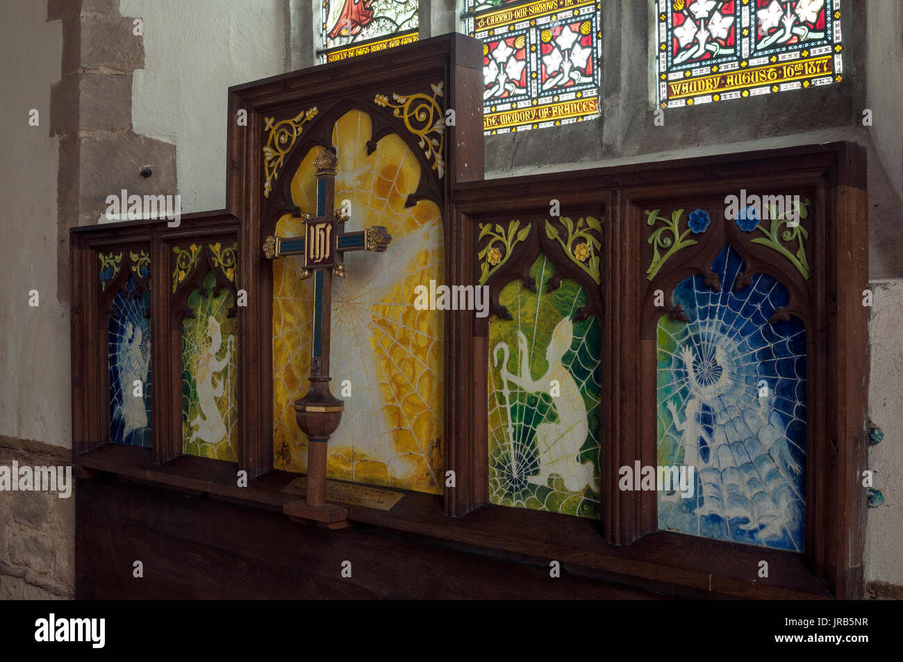 Das Retabel, Kirche St. Botolph, Stoke Albany, Northamptonshire, England, UK Stockfoto