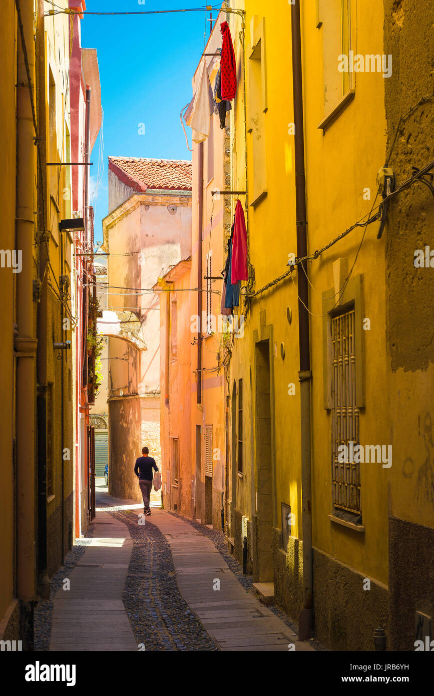 Sassari Sardinien Altstadt, eine typische Gasse in der Altstadt Nachbarschaft von Sassari, Sardinien. Stockfoto