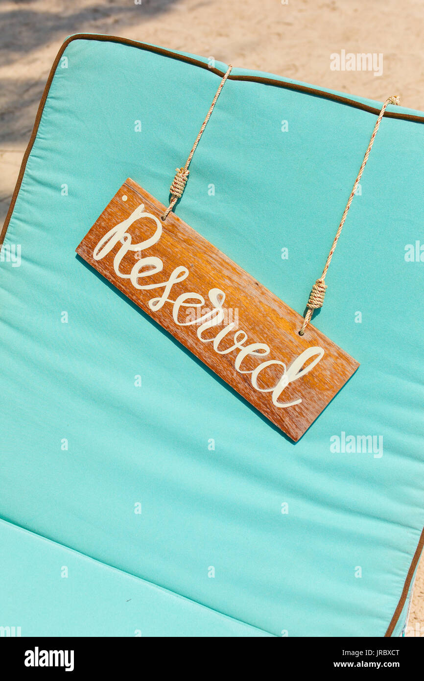 Reserviert Schild auf Beach in Thailand Stockfoto