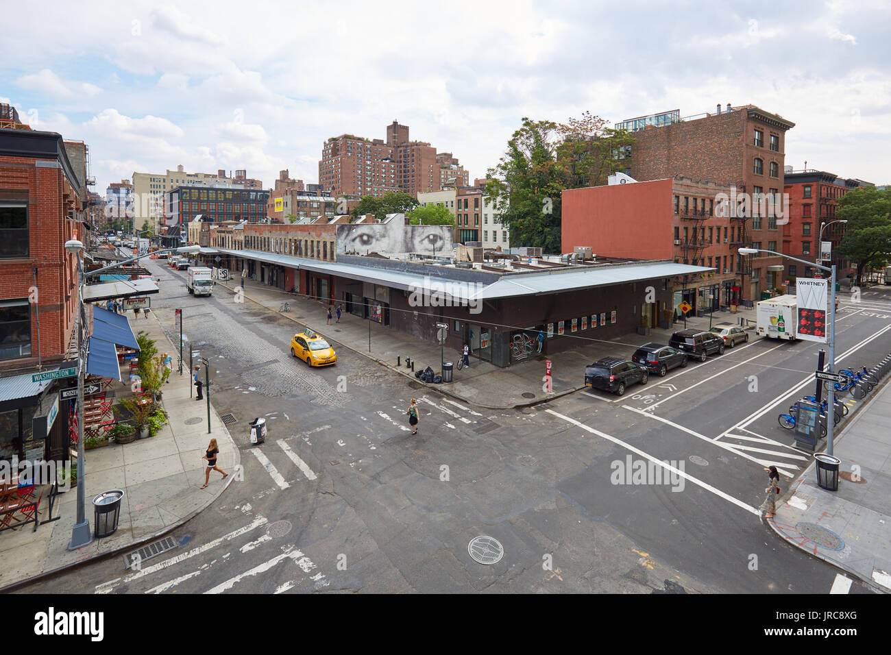 Leere Straßen im Meatpacking District erhöhte Ansicht in New York. Dieser Bereich ist in der Nähe der High Line. Stockfoto