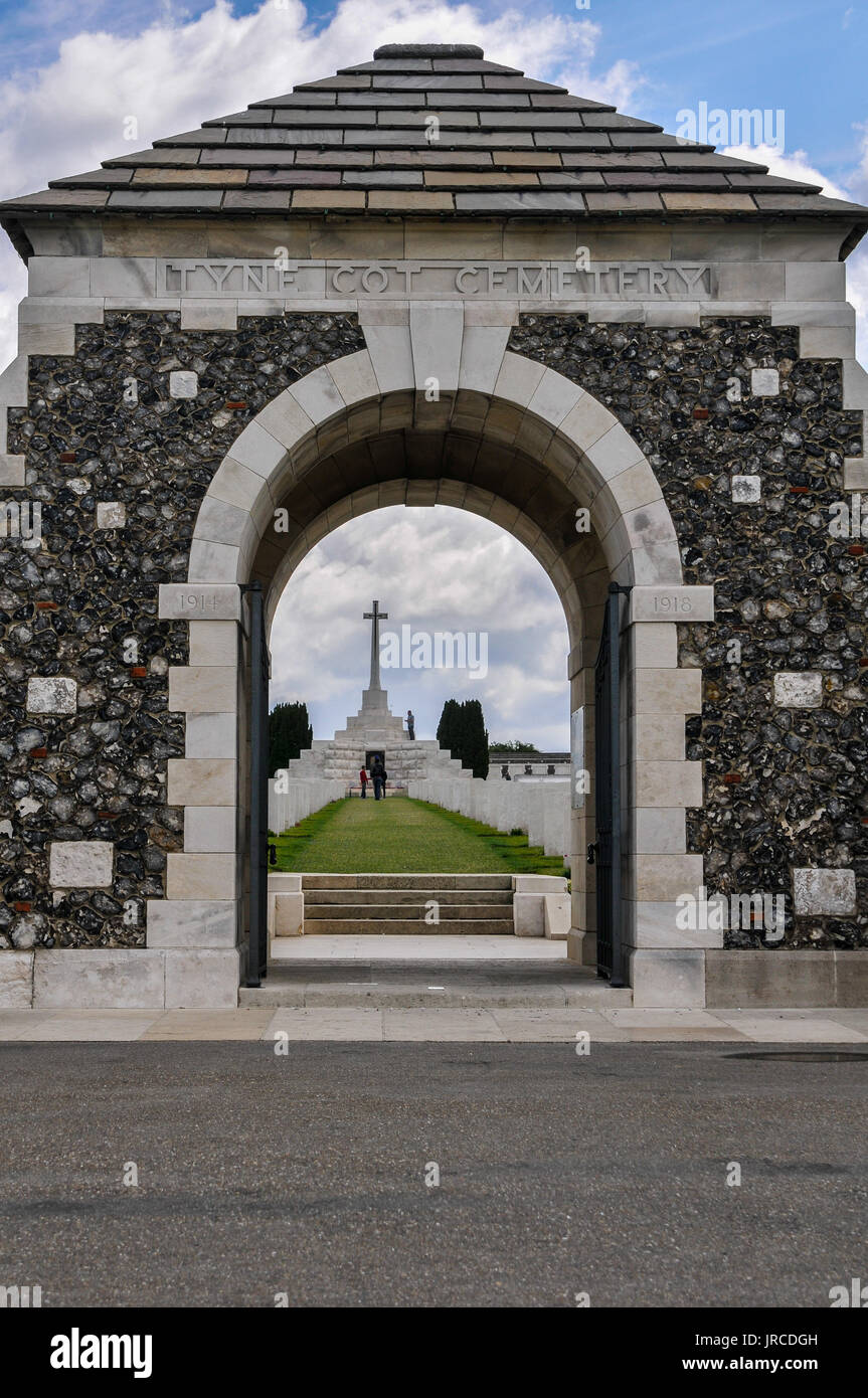 Die ergreifende Atmosphäre des Weltkrieges 1 Commonwealth Friedhof an der Tyne Cot, passchendaele, Zonnebeke, in der Nähe von Ypern in Westflandern, Belgien Stockfoto