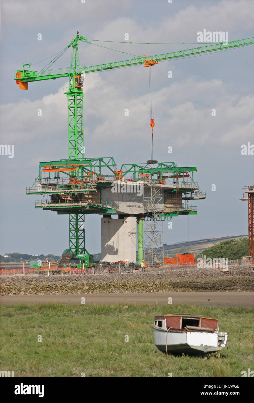 Konkrete Pier im Bau für den neuen Fluss Taw Brücke in Cambridge, UK im Bau im Jahr 2006. Stockfoto