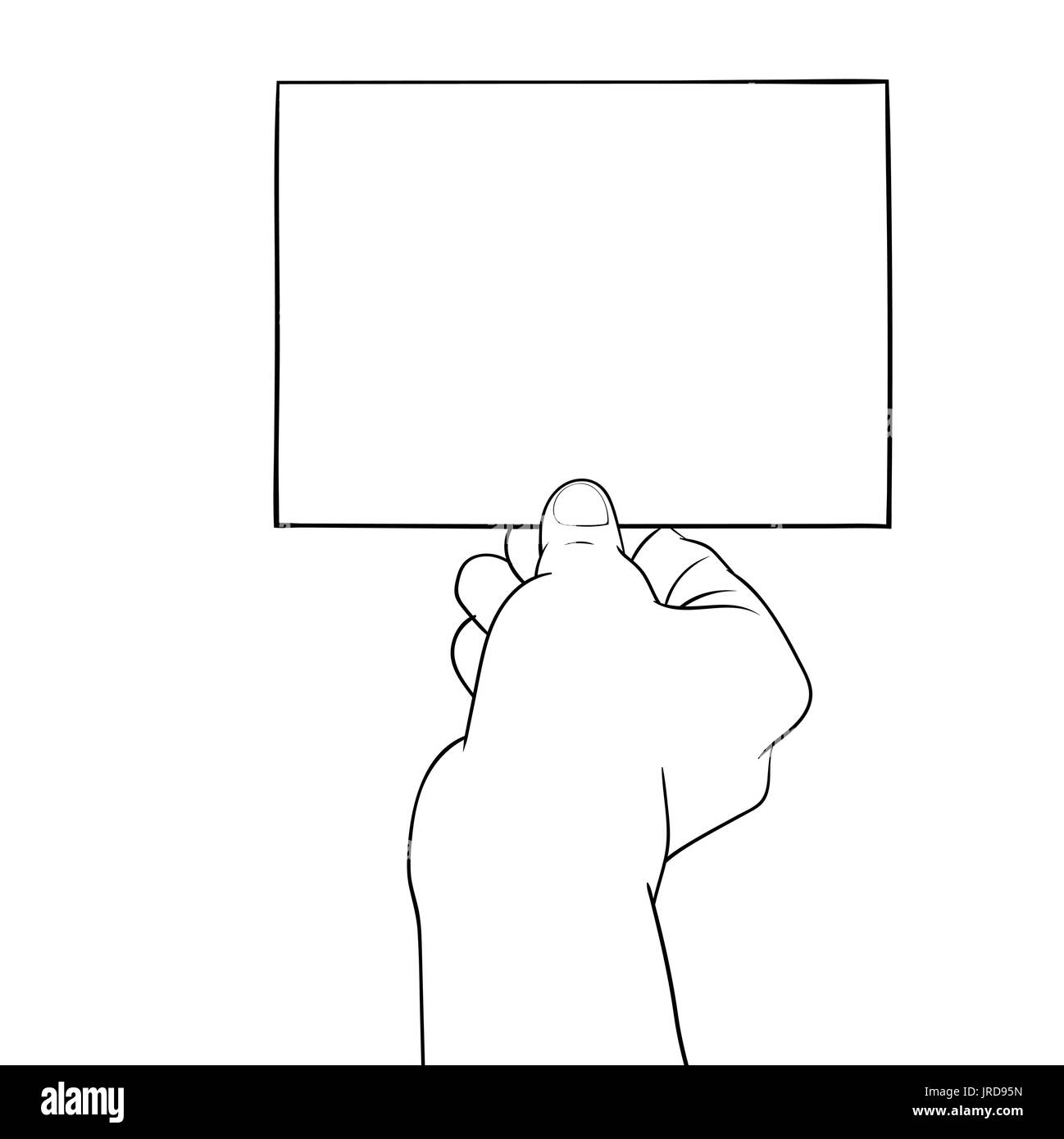 Hand gezeichnete Skizze von Hand Holding leeres Papier, schwarz / weiß einfache Linie Vektor-Illustration für Coloring Book - Linie gezeichnet Vektor Stock Vektor