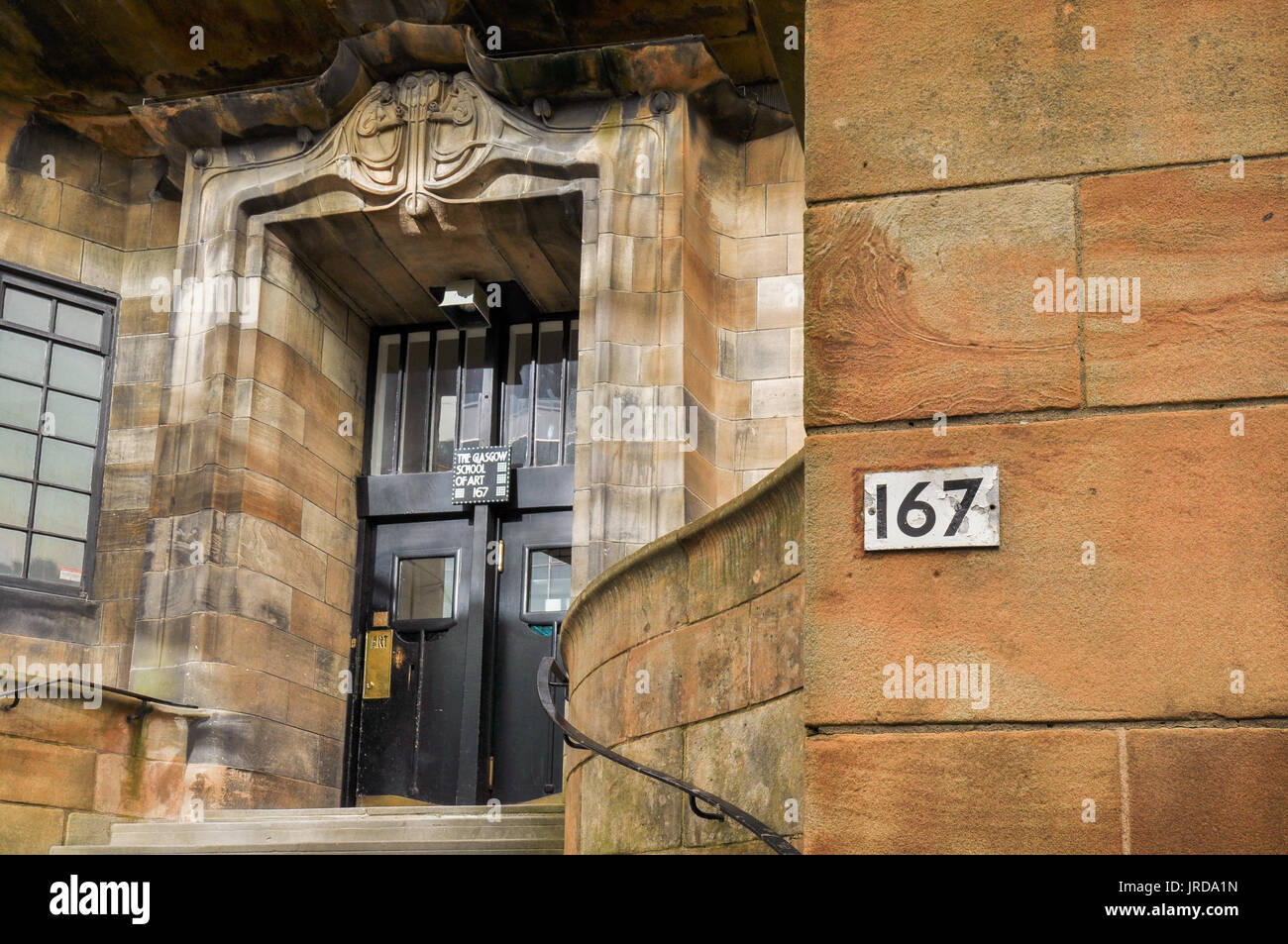 Glasgow School of Art Tür und Eingang, Glasgow, Schottland, Großbritannien Stockfoto