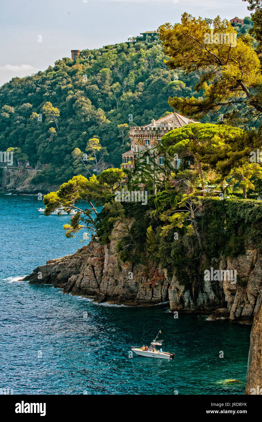 Italien Ligurien Portofino Naturpark Santa Margherita Ligure Blick von Abbazia La Cervara - Blick auf die Küste von Portofino montieren Stockfoto