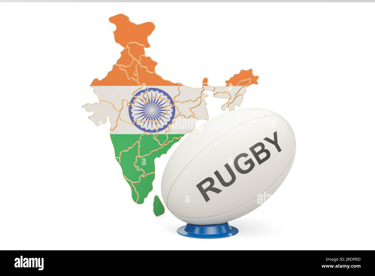 Rugby Ball mit Karte von Indien, 3D-Rendering Stockfoto