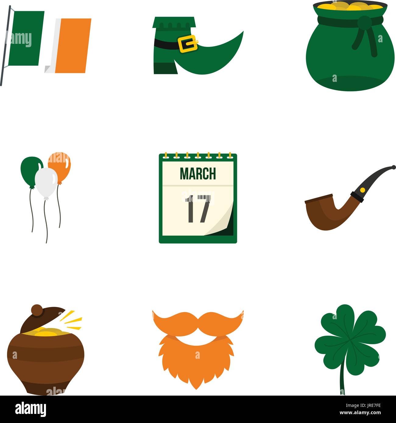 St. Patrick urlaub Icon Set, flacher Stil Stock Vektor