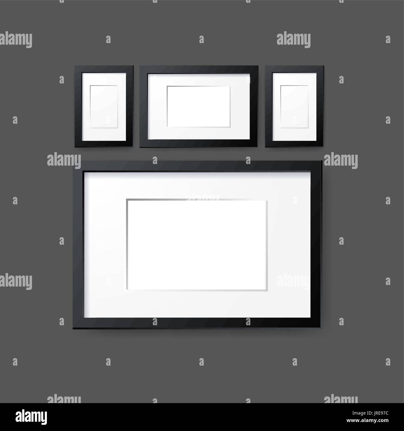 Mock-up moderne leere Frames an Wand. Layout-Vorlage. Realistische Nachbildung der Vektorgrafik. Stock Vektor