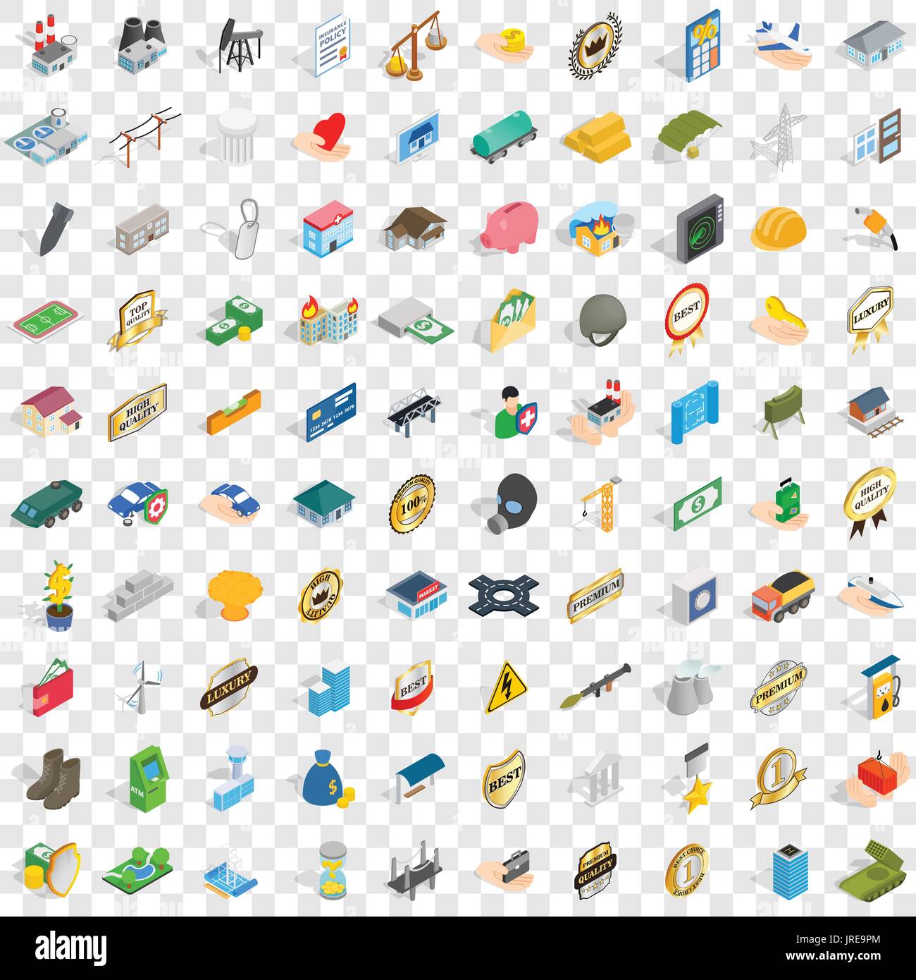 100 Firmen Icons Set, isometrischen 3d Stil Stock Vektor