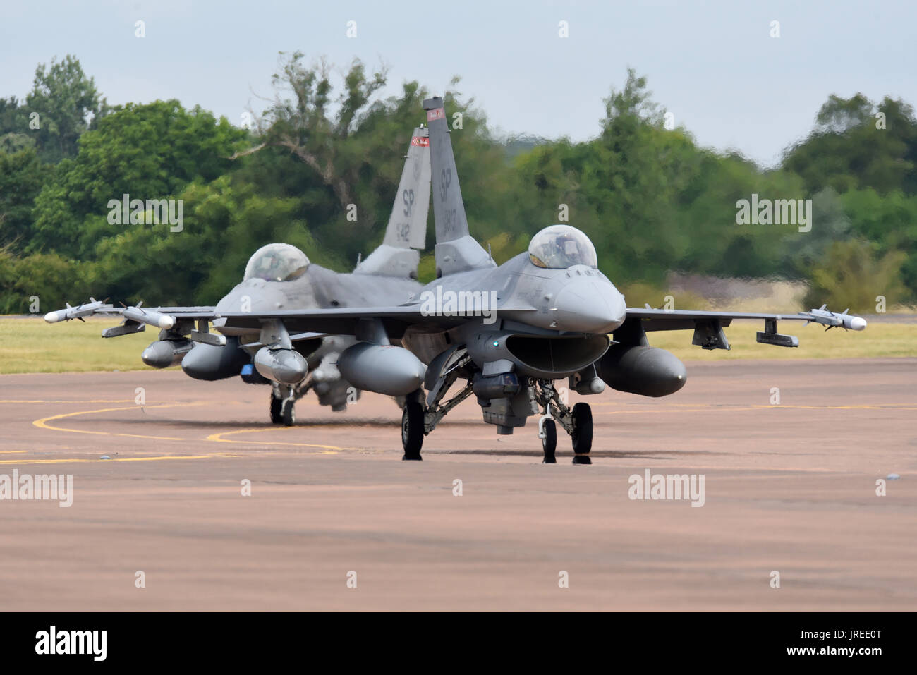 US Air Force F-16 CM kämpfenden Falken der 480th Fighter Squadron Warhawks. Der 52Nd Fighter Wing in Spangdahlem Air Base, Deutschland Stockfoto