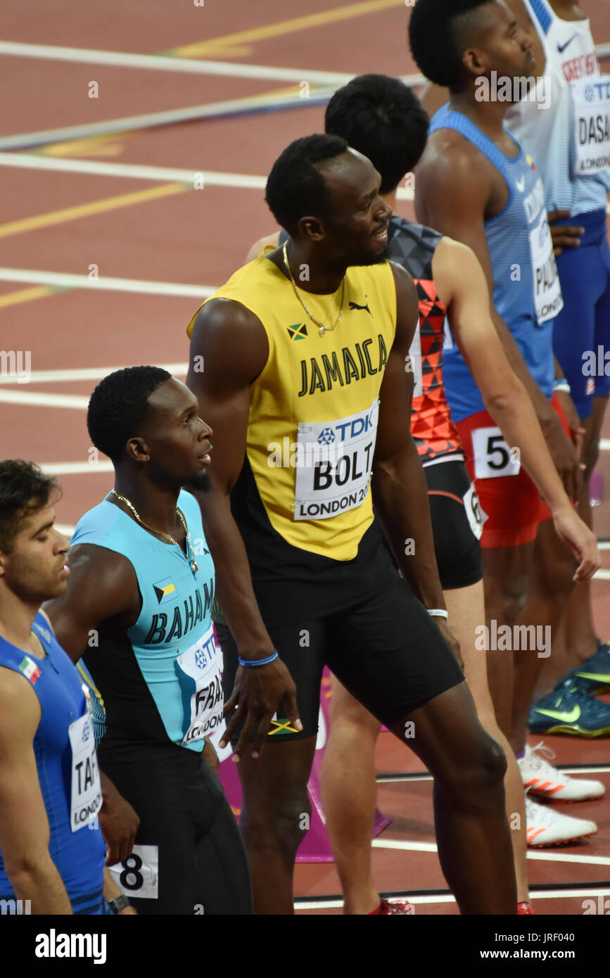 Queen Elizabeth Olympic Park, London, UK. 4. August 2017. IAAF Weltmeisterschaften. Usain Bolt. Bildnachweis: Matthew Chattle/Alamy Live-Nachrichten Stockfoto