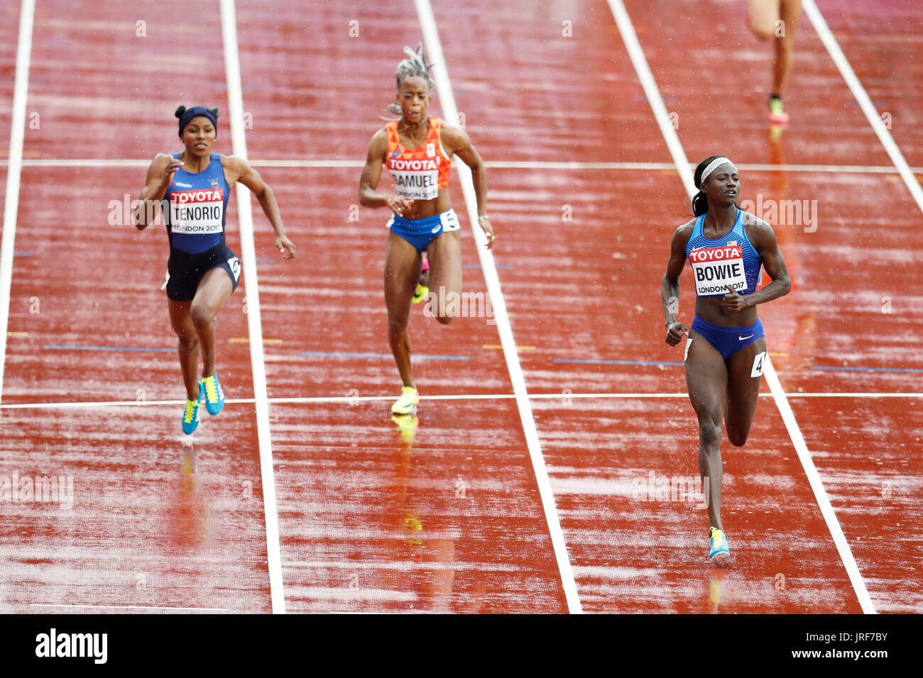 London, UK. 5. August 17. Tori BOWIE, im Wettbewerb auf der 100m Frauen Heat 3 auf 2017, IAAF World Championships, Queen Elizabeth Olympic Park, Stratford, London, UK. Bildnachweis: Simon Balson/Alamy Live-Nachrichten Stockfoto