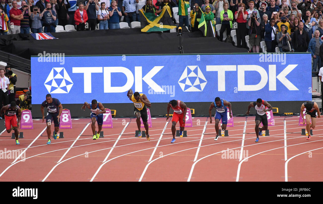 London, UK.  5. August 2017.  Usain Bolt (Jamaika) in seine 100m-Halbfinale im London Stadium, am zweiten Tag von der IAAF World Championships London 2017 Credit: Stephen Chung / Alamy Live News Stockfoto