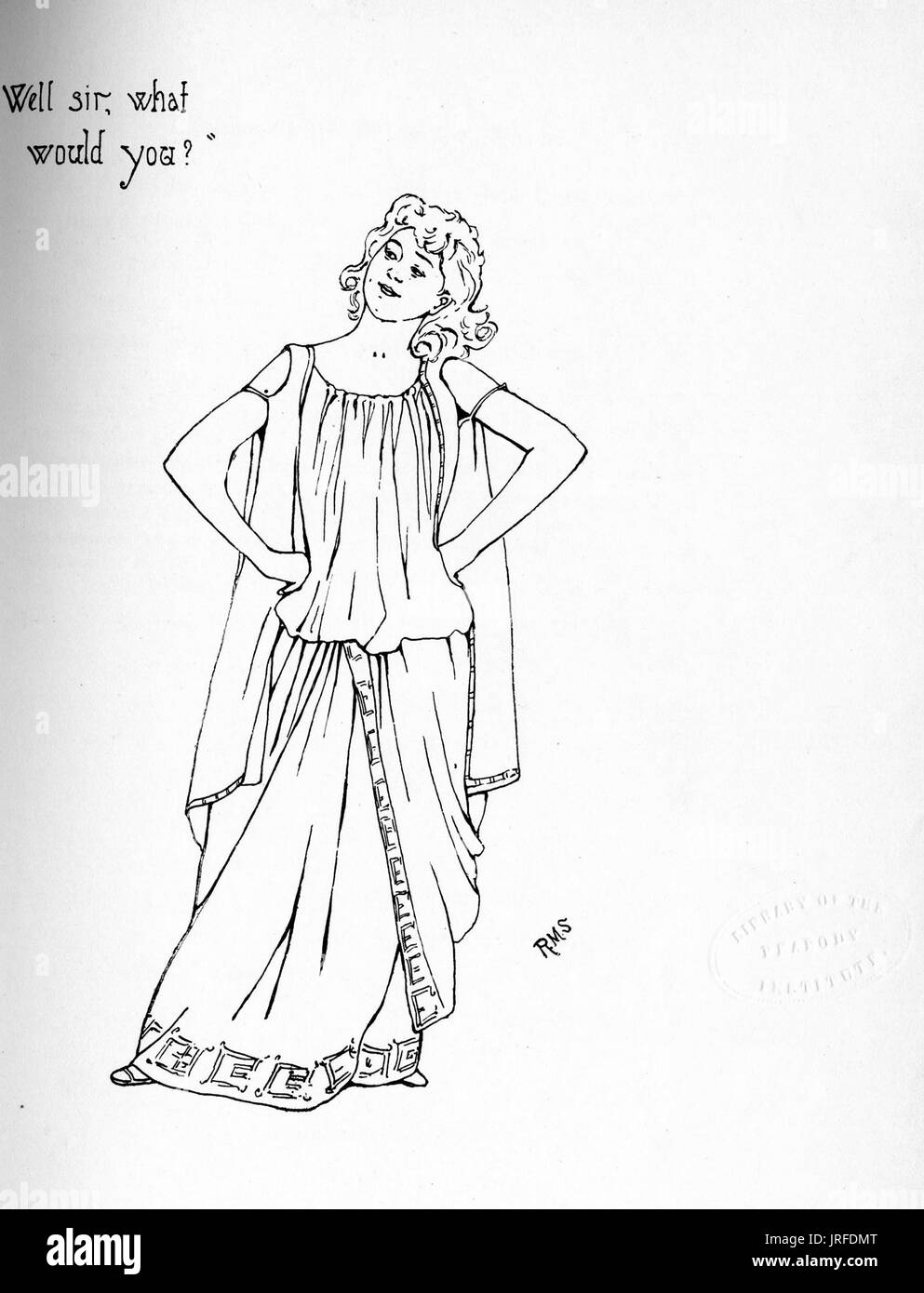 Abbildung: eine Schauspielerin eine Delsarte Methode dar, mit den Händen auf ihre Hüften, mit Hilfe von Techniken von Francois Delsarte, 1900 entwickelt. Stockfoto