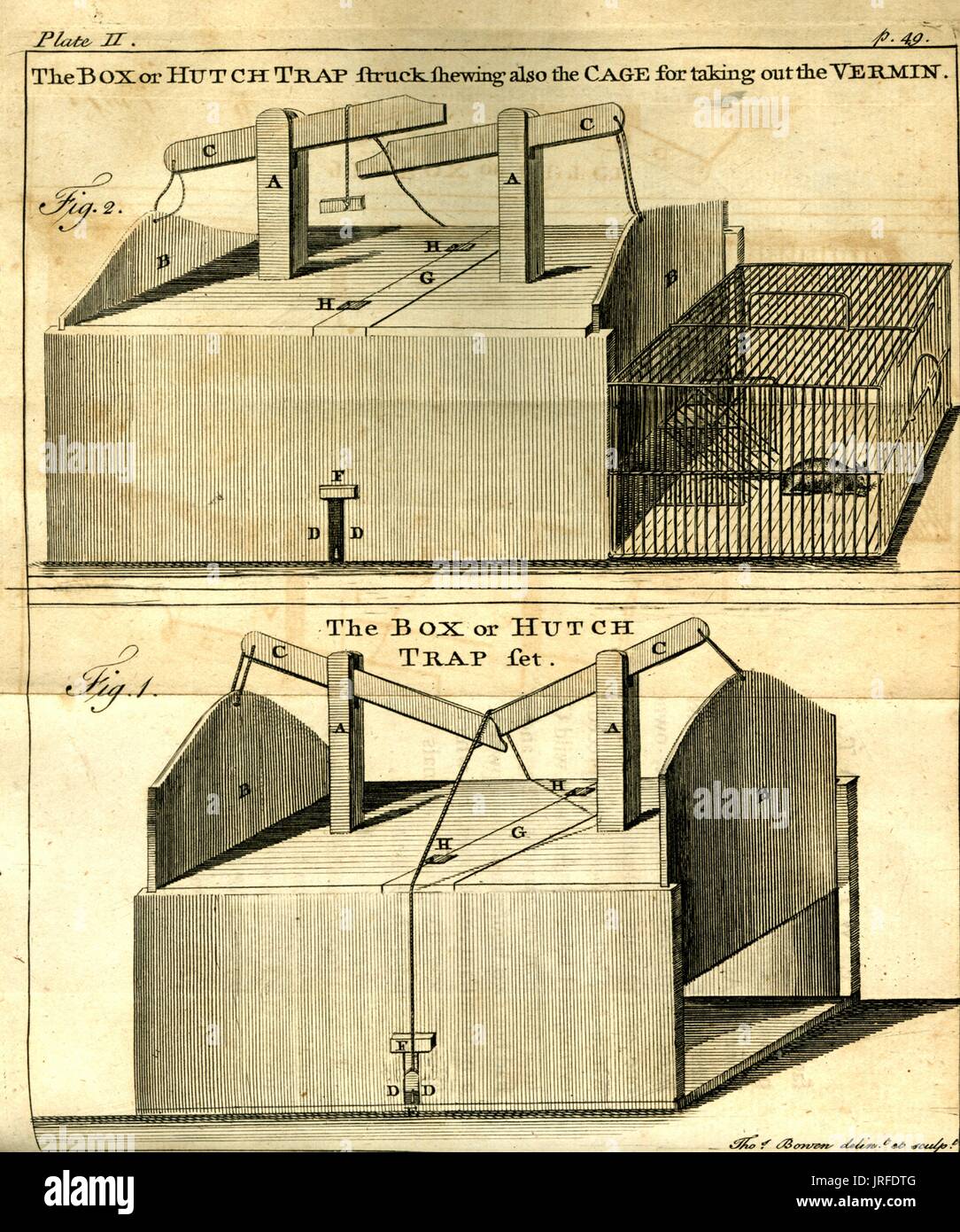 Bessere Mausefalle Zeichnung, technische Zeichnungen der Erfindung, eine bessere Mausefalle, zeigen mehrere Methoden, die den Trap verwendet Ungeziefer, 1841 zu fangen. Stockfoto