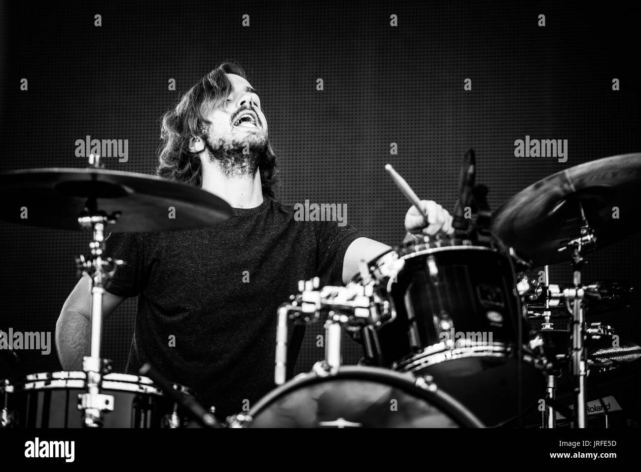 Juda und der Löwe bei einem Musikfestival in British Columbia Kanada in Schwarz und Weiß. Stockfoto