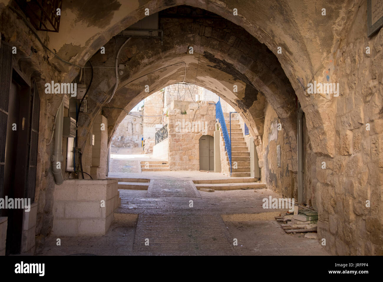 Die fast menschenleeren Straßen der Altstadt von Jerusalem durch eine Mandat Schließung von den israelischen Behörden wegen der möglichen Gewalt. Stockfoto