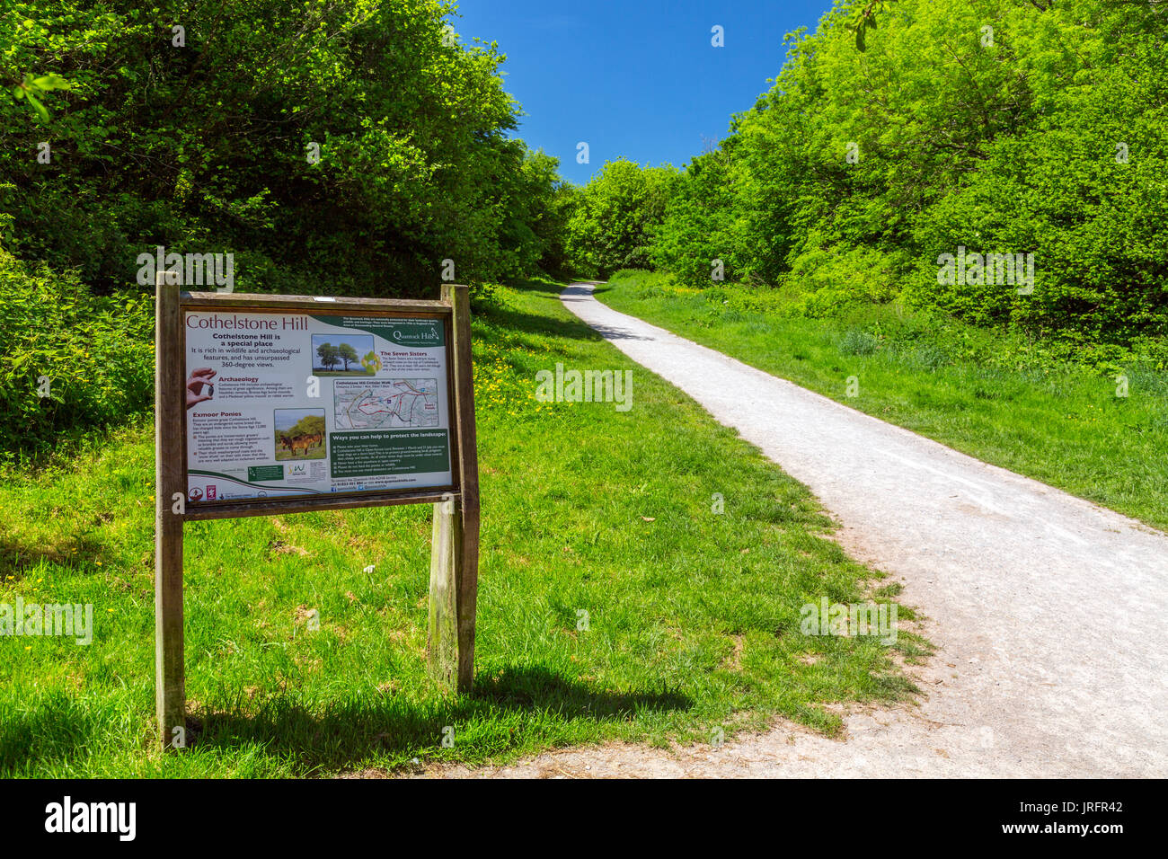 Information Board neben dem Fußweg zu Cothelstone Hill auf der Quantock Hills, Somerset, England, Großbritannien Stockfoto