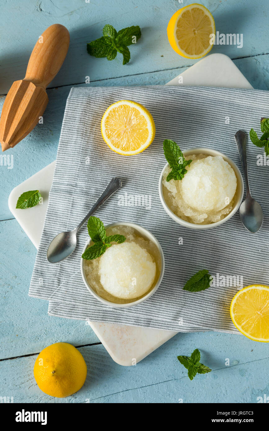 Hausgemachte gelbe Zitrone italienisches Eis in eine Schüssel geben. Stockfoto