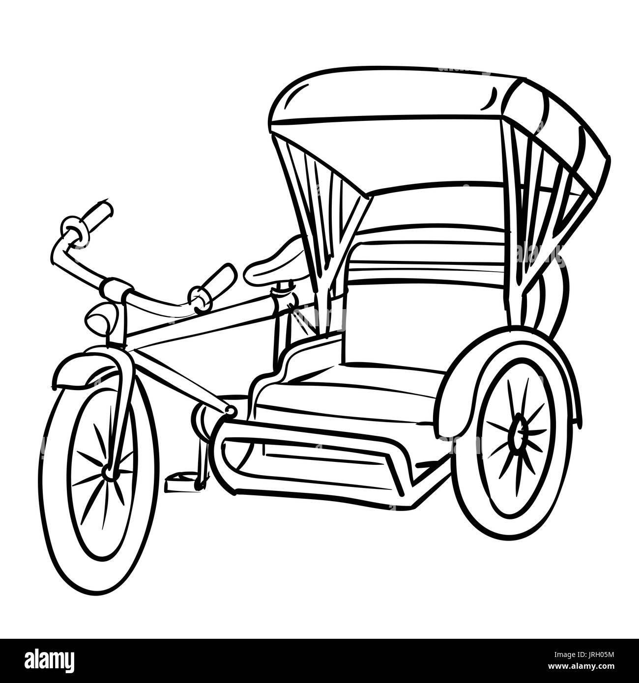 Hand gezeichnete Skizze Dreirad, schwarz / weiß einfache Linie Vektor-Illustration für Coloring Book - Linie gezeichnet Vektor Stock Vektor