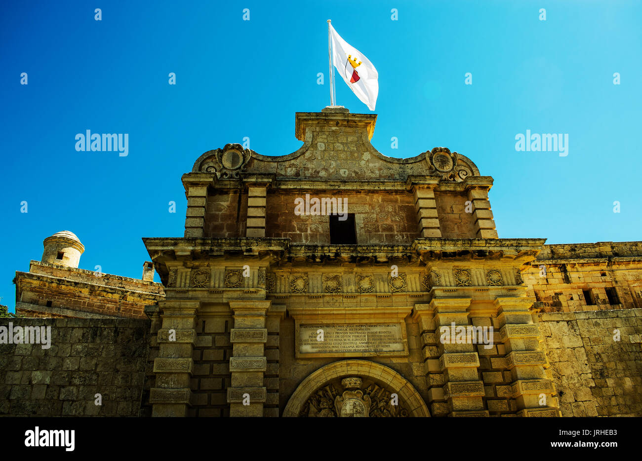 Mdina Tor, Mdina Haupttor gebaut im barocken Stil im Jahr 1724 in Malta. Stockfoto