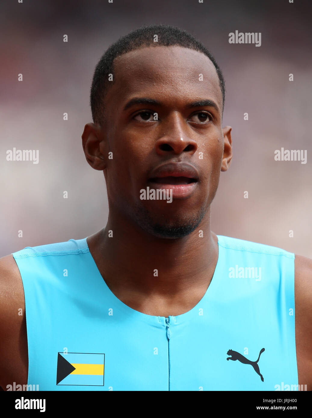 Bahamas' Steven Gardiner in die 400 Meter der Männer Hitze vier tagsüber zwei der IAAF Weltmeisterschaften 2017 im London Stadium. PRESSEVERBAND Foto. Bild Datum: Samstag, 5. August 2017. Vgl. PA Geschichte Leichtathletik-Welt. Bildnachweis sollte lauten: Martin Rickett/PA Wire. Einschränkungen: Nur zur redaktionellen Verwendung. Keine Übertragung von Ton- oder bewegte Bilder und keine video-simulation Stockfoto