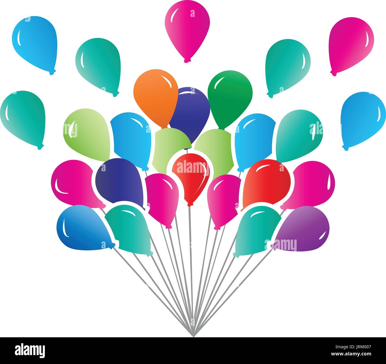 Reihe von bunten Luftballons Abbildung, Icon-Design, isoliert auf weißem Hintergrund. Stock Vektor