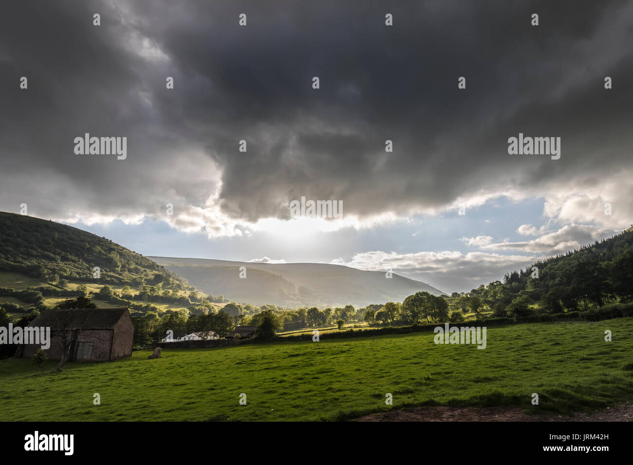 Abends Licht in der llanthony Valley, Wales, Großbritannien Stockfoto